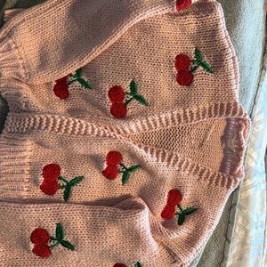Altar'd State Pink Cherry Embroidered Cardigan